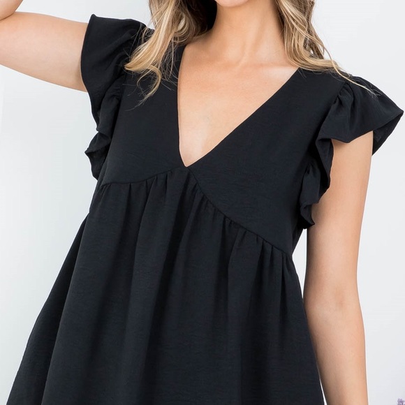 New Boutique Black Ruffle Sleeve Dress - Picture 3 of 9